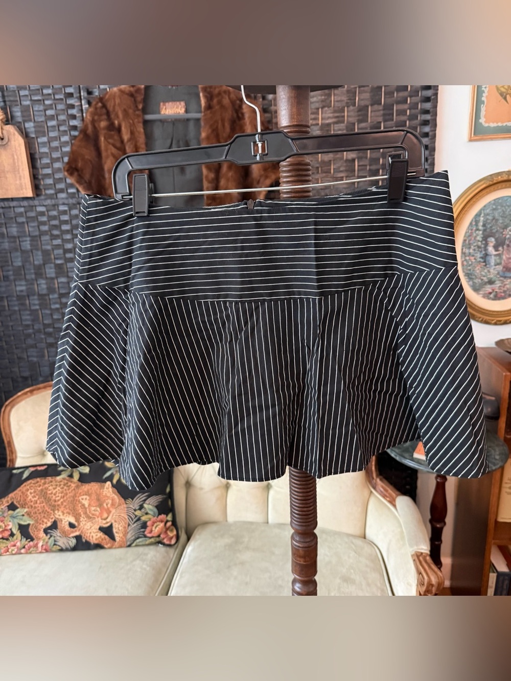 🖤 Y2K Espresso Black White Pinstripe Mini Micro Skater Skirt Large